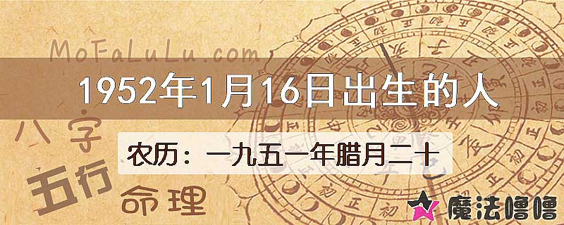 1952年1月16日出生的八字怎么样？