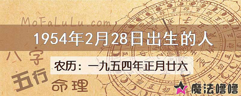 1954年2月28日出生的八字怎么样？