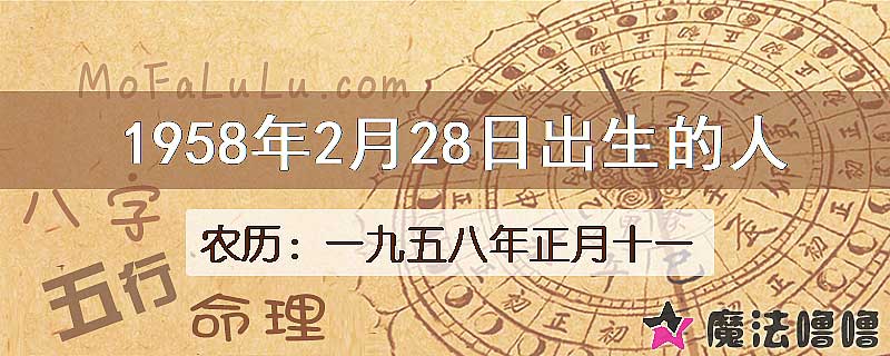 1958年2月28日出生的八字怎么样？