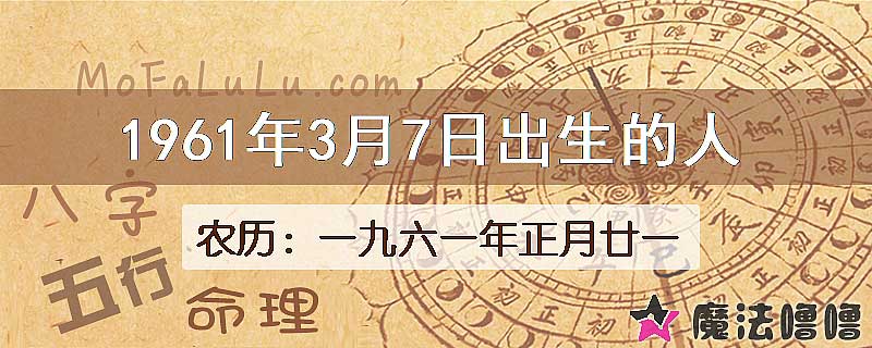 1961年3月7日出生的八字怎么样？