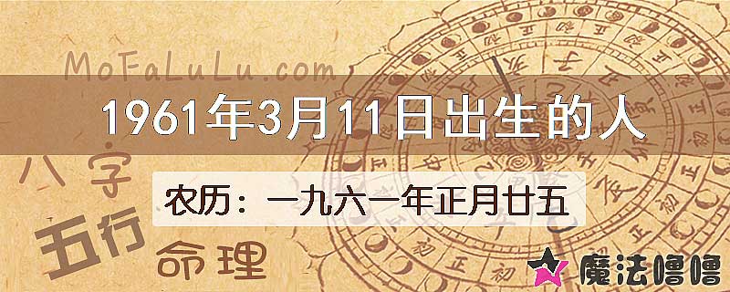 1961年3月11日出生的八字怎么样？