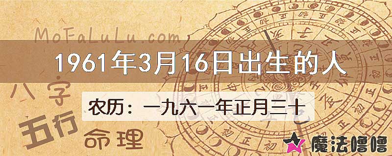 1961年3月16日出生的八字怎么样？