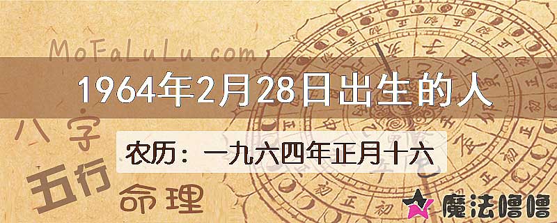 1964年2月28日出生的八字怎么样？