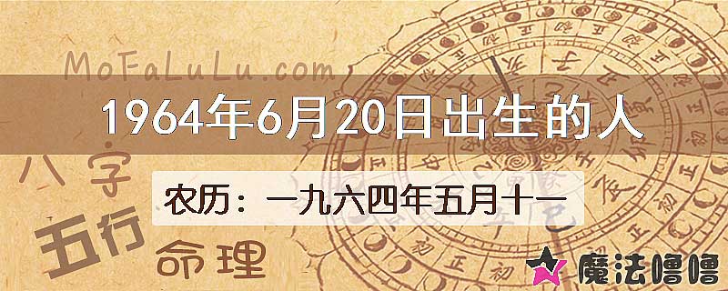 1964年6月20日出生的八字怎么样？