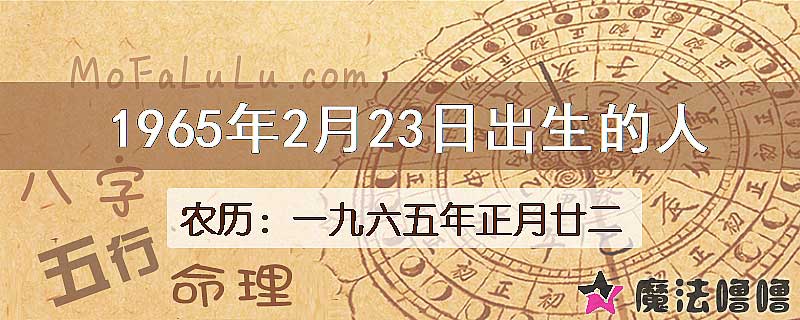 一九六五年正月廿二（新历1965年2月23日）出生的人