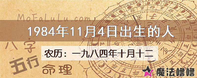 1984年11月4日出生的八字怎么样？