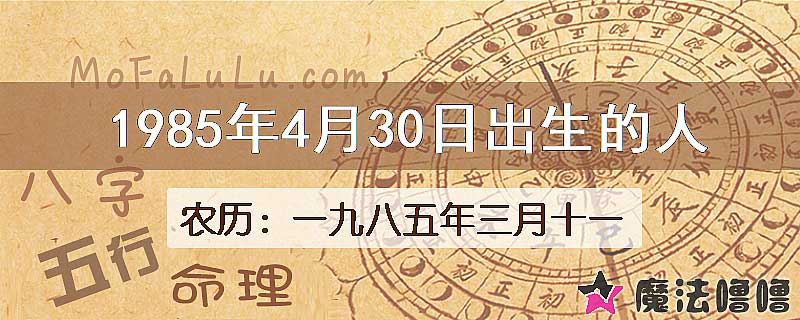 1985年4月30日出生的八字怎么样？