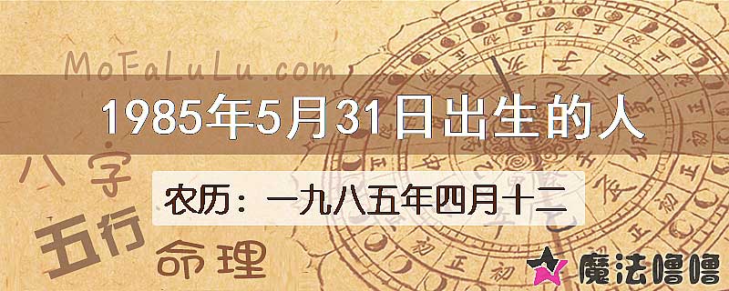 1985年5月31日出生的八字怎么样？