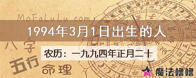 1994年3月1日出生的八字怎么样？