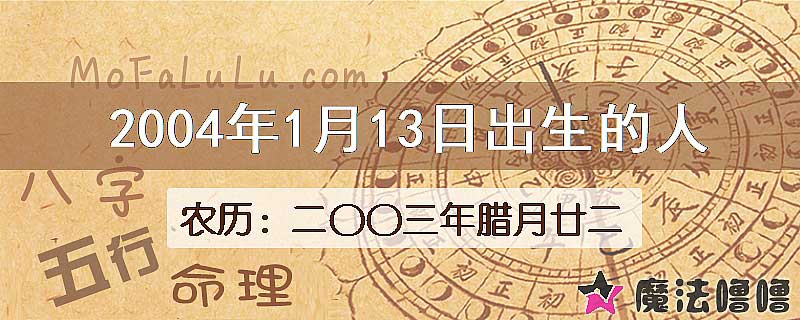 2004年1月13日出生的八字怎么样？