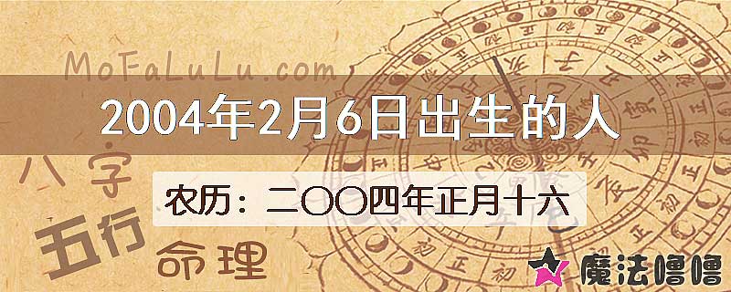 2004年2月6日出生的八字怎么样？