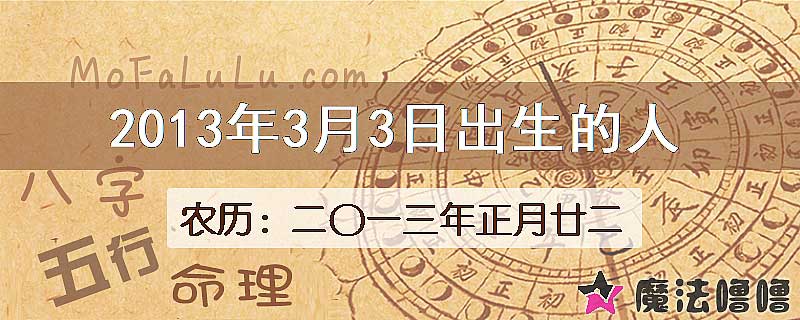 二〇一三年正月廿二（新历2013年3月3日）出生的人