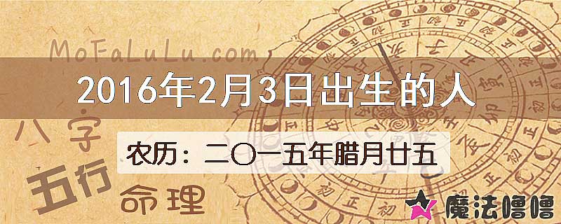 2016年2月3日出生的八字怎么样？